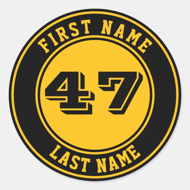 Personalised Name & Number Baseball Bat Knob Classic Round Sticker (Front)