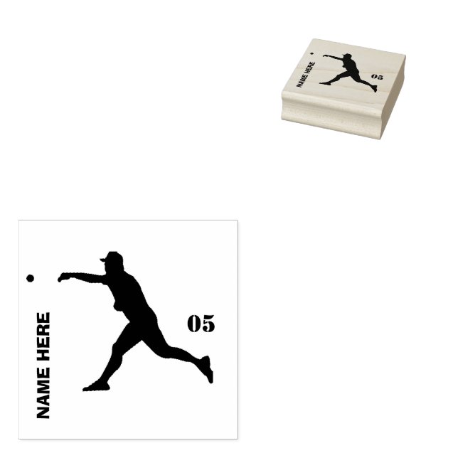 Personalised Name Number Baseball  Rubber Stamp (Stamped)