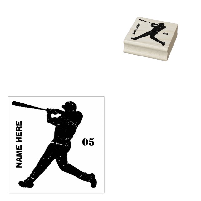 Personalised Name Number Baseball  Rubber Stamp (Stamped)
