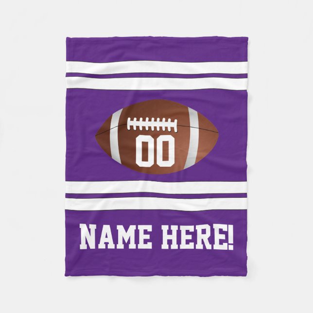 Personalised Name Number Purple/White Football Fleece Blanket (Front)