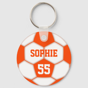 Personalised Name Number Red Soccer Ball Key Ring