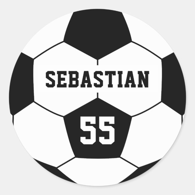 Personalised Name Number Soccer ball Classic Round Sticker (Front)