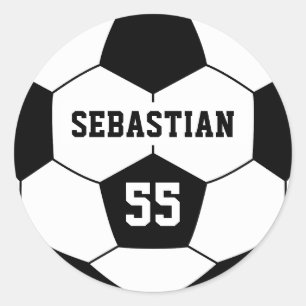 Personalised Name Number Soccer ball Classic Round Sticker