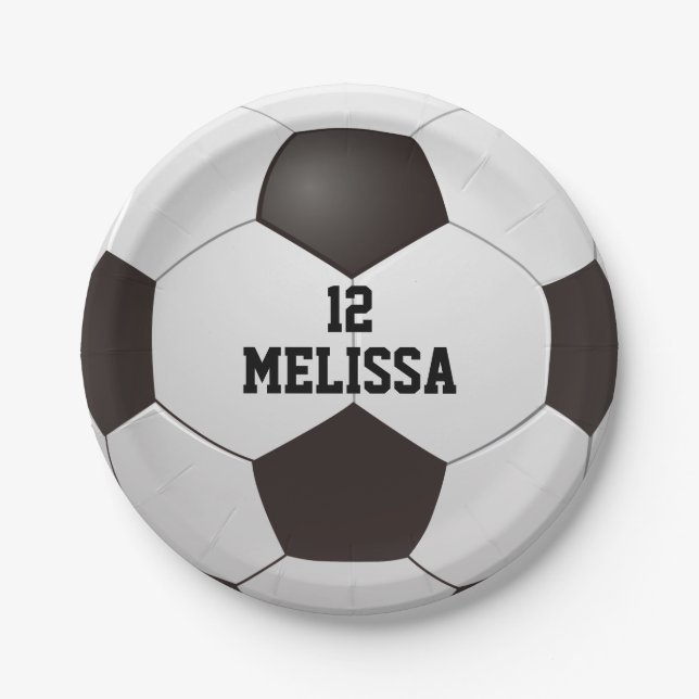 Personalised Name Number Soccer Ball Paper Plate (Front)