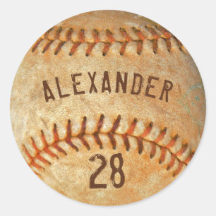 Personalised Name & Number White Baseball Sports Classic Round Sticker