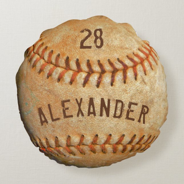 Personalised Name & Number White Baseball Sports Round Cushion (Back)
