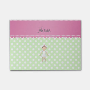Personalised name nurse green polka dots post-it notes
