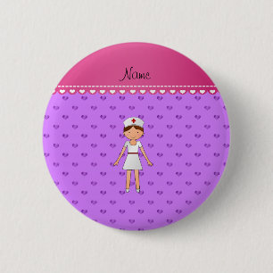 Personalised name nurse pastel purple hearts 6 cm round badge