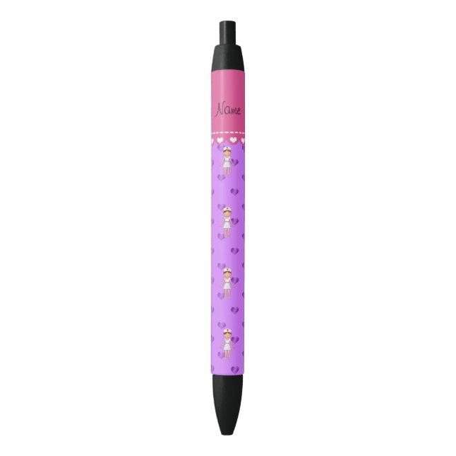 Personalised name nurse pastel purple hearts black ink pen (Front Vertical)