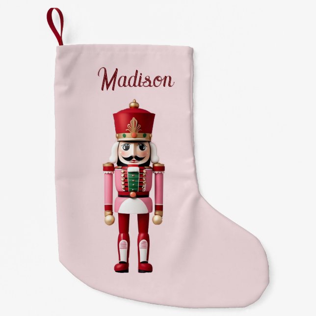 Personalised Name Nutcracker Pink Red Christmas Small Christmas Stocking (Front)