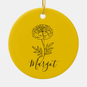 Personalised Name October Marigold Birth Flower Ceramic Tree Decoration