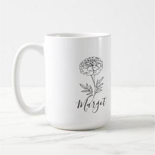 Personalised Name October Marigold Birth Flower Coffee Mug