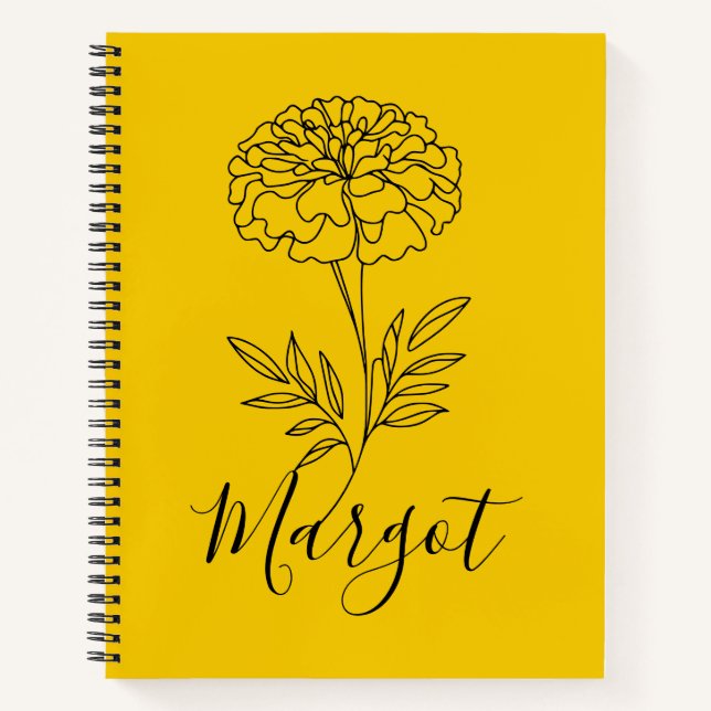 Personalised Name October Marigold Birth Flower  Notebook (Front)
