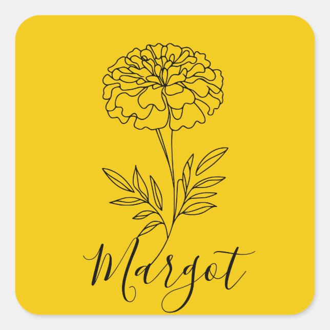Personalised Name October Marigold Birth Flower  Square Sticker (Front)