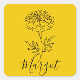 Personalised Name October Marigold Birth Flower  Square Sticker