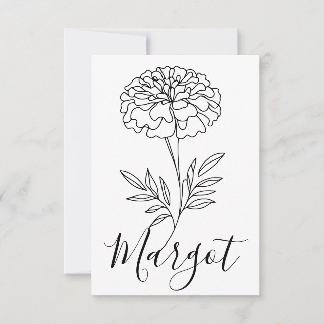 Personalised Name October Marigold Birth Flower  Thank You Card (Front)