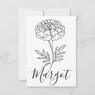 Personalised Name October Marigold Birth Flower  Thank You Card