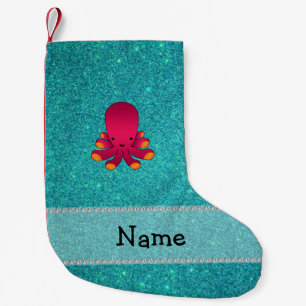 Personalised name octopus turquoise glitter small christmas stocking