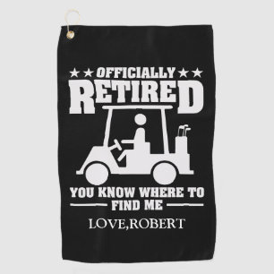 Personalised Name Officially Retired Gift Golf Dad Golf Towel