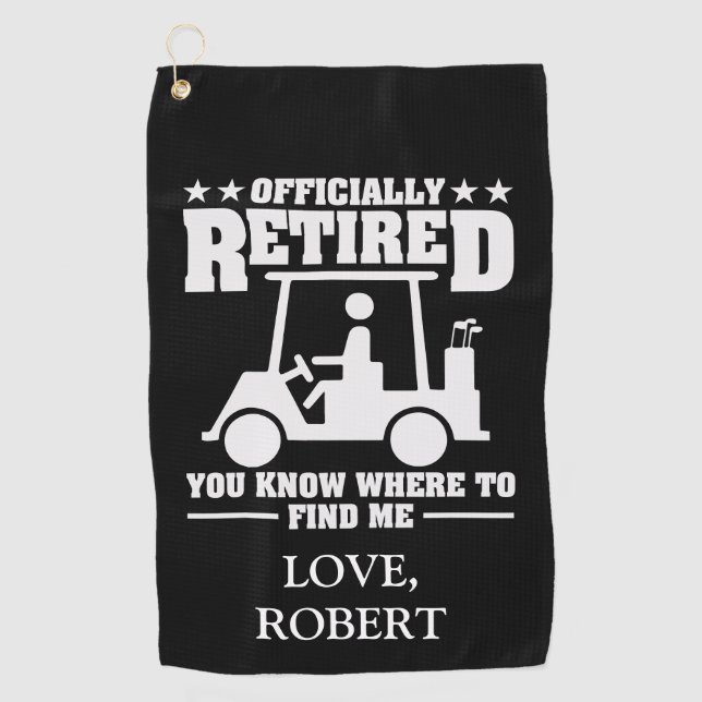 Personalised Name Officially Retired Gift Golf Dad Towel (Front)