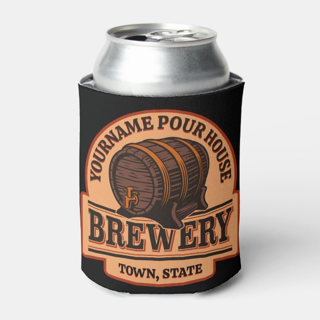 Personalised NAME Old Oak Barrel Beer Keg Brewery  Can Cooler (Can Front)