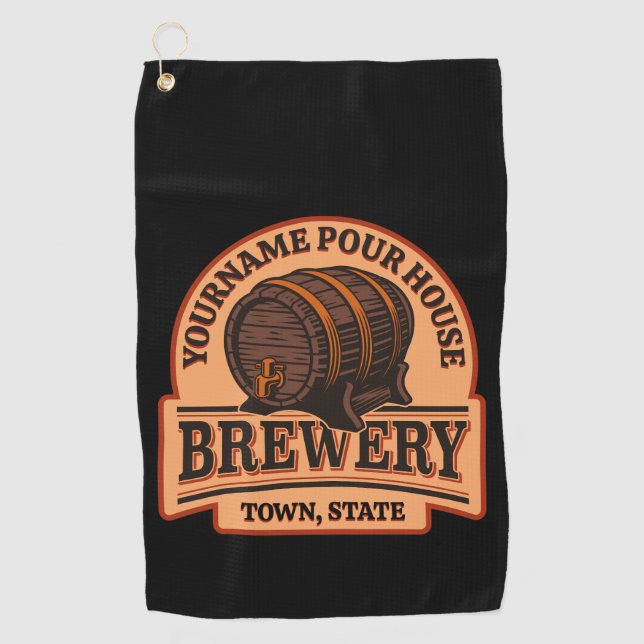 Personalised NAME Old Oak Barrel Beer Keg Brewery  Golf Towel (Front)