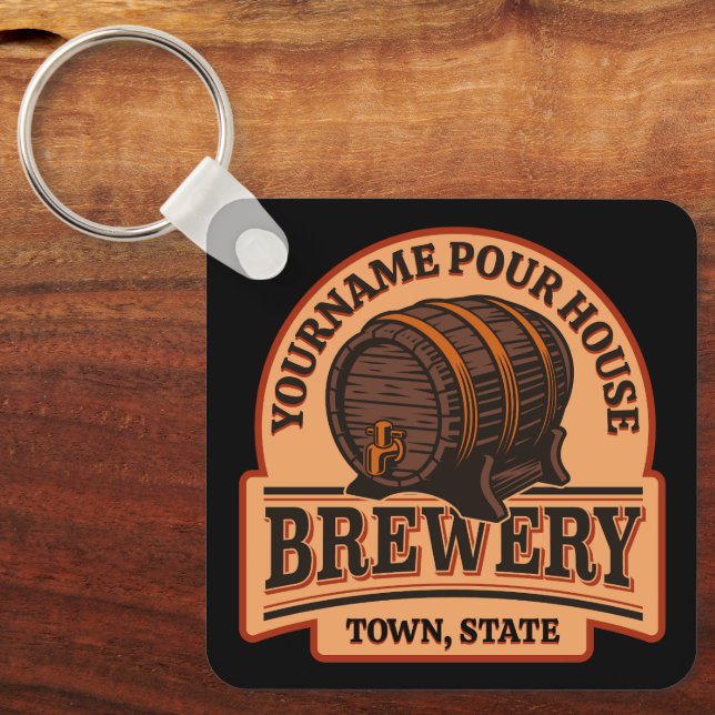 Personalised NAME Old Oak Barrel Beer Keg Brewery  Key Ring (Front)