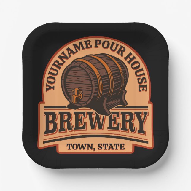 Personalised NAME Old Oak Barrel Beer Keg Brewery Paper Plate (Front)