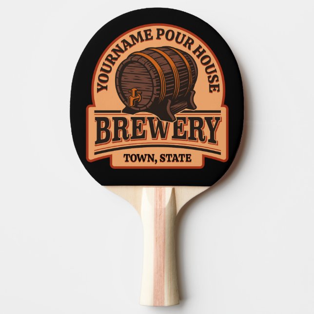 Personalised NAME Old Oak Barrel Beer Keg Brewery Ping Pong Paddle (Front)