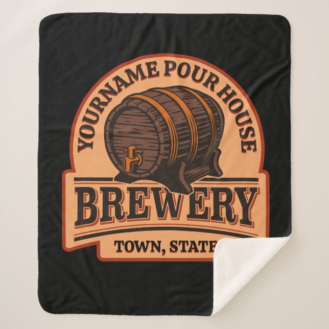 Personalised NAME Old Oak Barrel Beer Keg Brewery  Sherpa Blanket (Front)