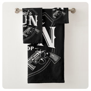 Personalised NAME Old Revolvers Gun Shop Firearms  Bath Towel Set