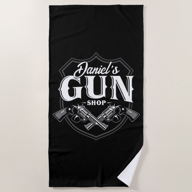 Personalised NAME Old Revolvers Gun Shop Firearms  Beach Towel (Front)