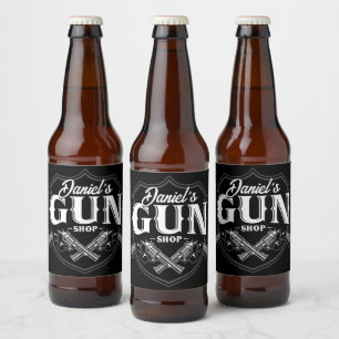 Personalised NAME Old Revolvers Gun Shop Firearms Beer Bottle Label