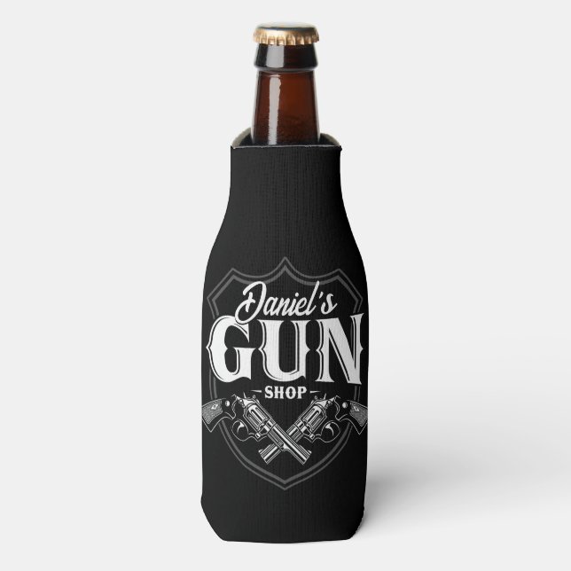Personalised NAME Old Revolvers Gun Shop Firearms Bottle Cooler (Bottle Front)
