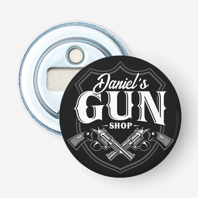 Personalised NAME Old Revolvers Gun Shop Firearms  Bottle Opener (Front)
