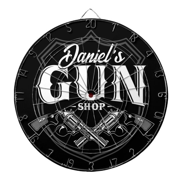 Personalised NAME Old Revolvers Gun Shop Firearms  Dartboard (Front)