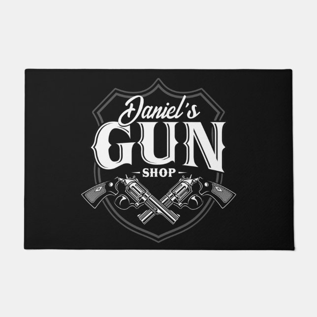 Personalised NAME Old Revolvers Gun Shop Firearms  Doormat (Front)