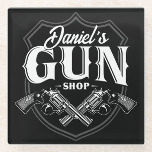Personalised NAME Old Revolvers Gun Shop Firearms Glass Coaster