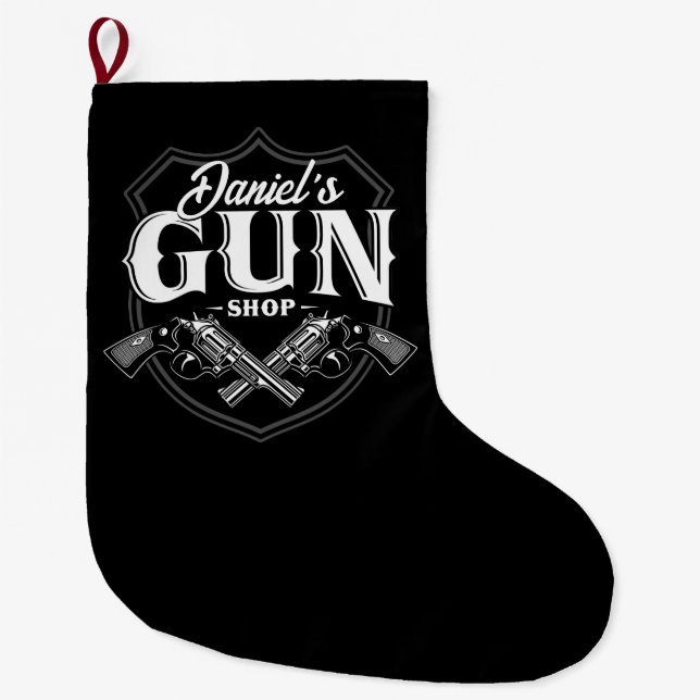 Personalised NAME Old Revolvers Gun Shop Firearms Large Christmas Stocking (Front)