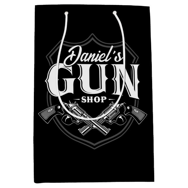 Personalised NAME Old Revolvers Gun Shop Firearms  Medium Gift Bag (Front)