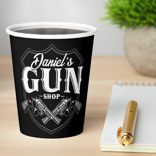 Personalised NAME Old Revolvers Gun Shop Firearms  Paper Cups (Creator Uploaded)