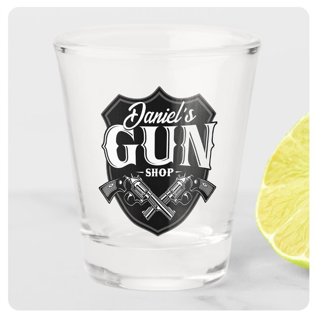 Personalised NAME Old Revolvers Gun Shop Firearms  Shot Glass (Creator Uploaded)