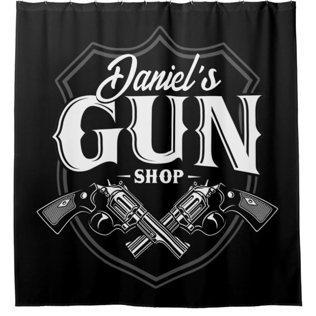 Personalised NAME Old Revolvers Gun Shop Firearms  Shower Curtain (Front)