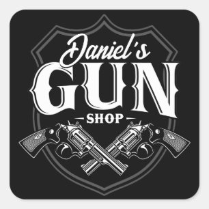 Personalised NAME Old Revolvers Gun Shop Firearms  Square Sticker