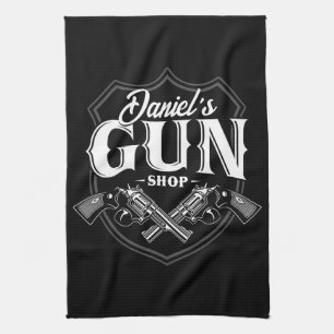 Personalised NAME Old Revolvers Gun Shop Firearms  Tea Towel