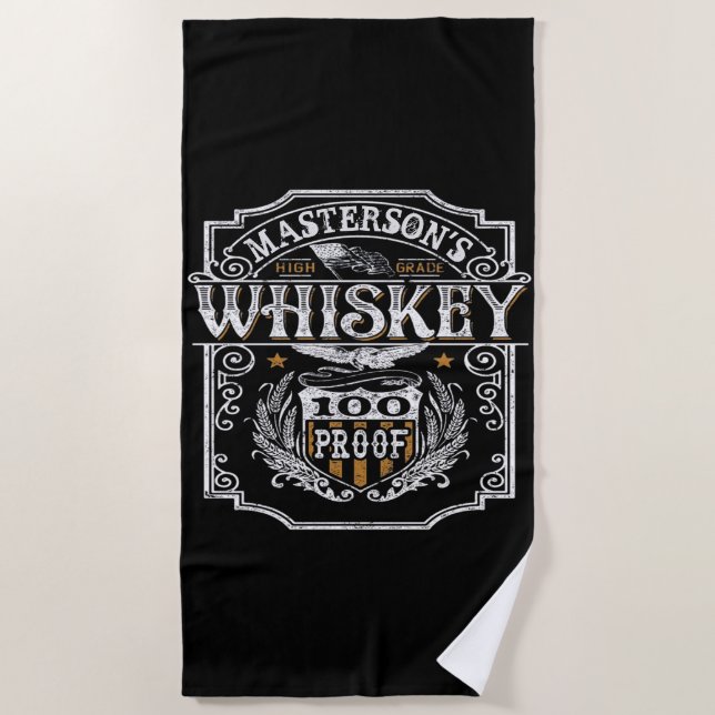 Personalised NAME Old West Whiskey Brewery Bar Beach Towel (Front)