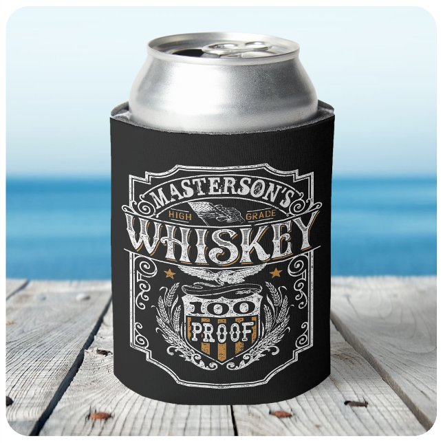 Personalised NAME Old West Whiskey Brewery Bar Can Cooler (Creator Uploaded)