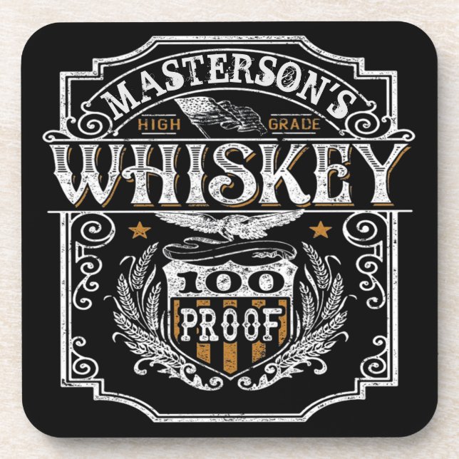 Personalised NAME Old West Whiskey Brewery Bar Coaster (Front)