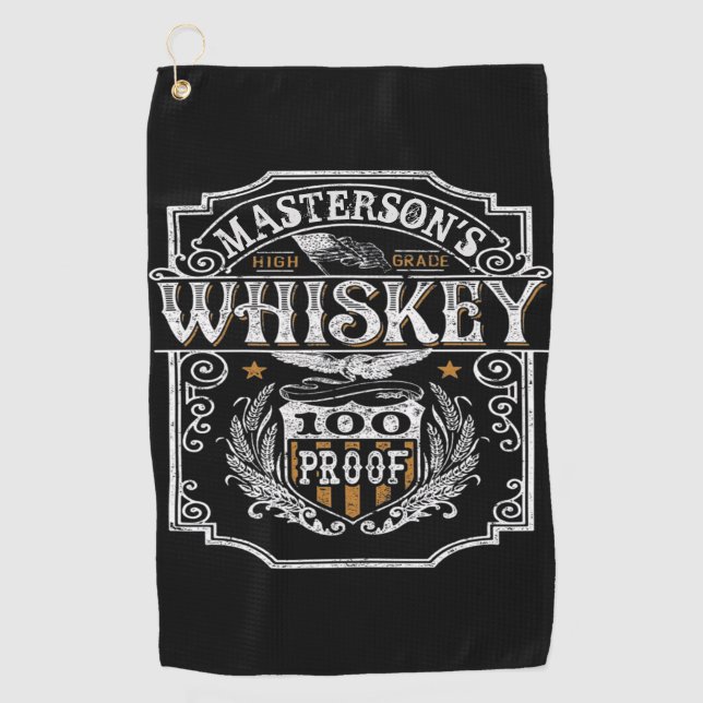 Personalised NAME Old West Whiskey Brewery Bar Golf Towel (Front)