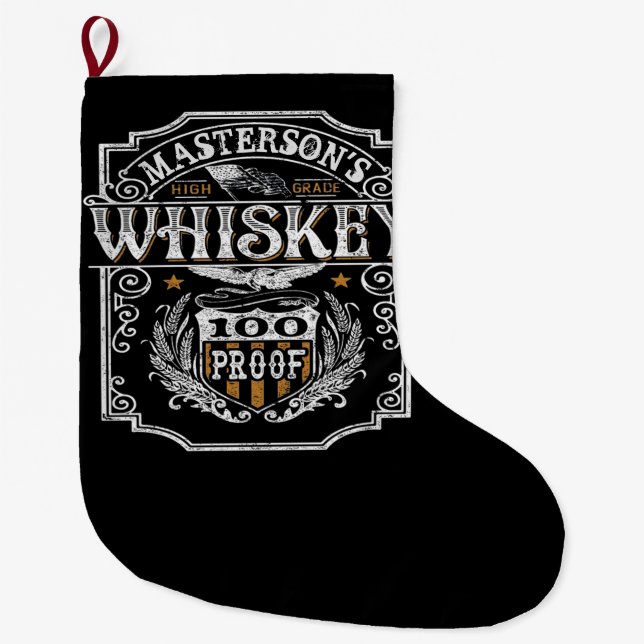 Personalised NAME Old West Whiskey Brewery Bar Large Christmas Stocking (Front)